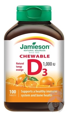 Jamieson Vitamín D3 1000 IU 100 tabliet s príchuťou pomaranča