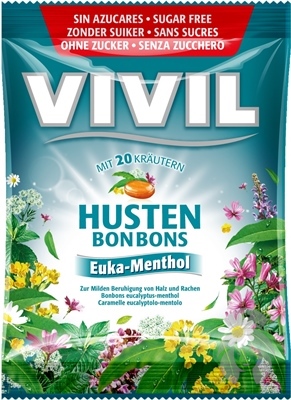 VIVIL Bonbons Husten s eukalyptovo-mentolovou príchuťou s 20 bylinami 60 g