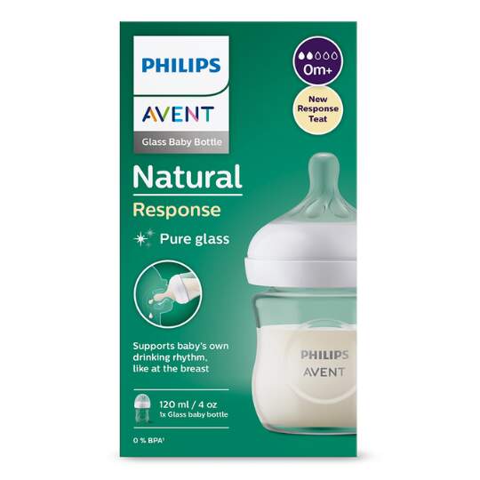 AVENT Fľaša sklenená Natural Response 120 ml + cumlík 0m+