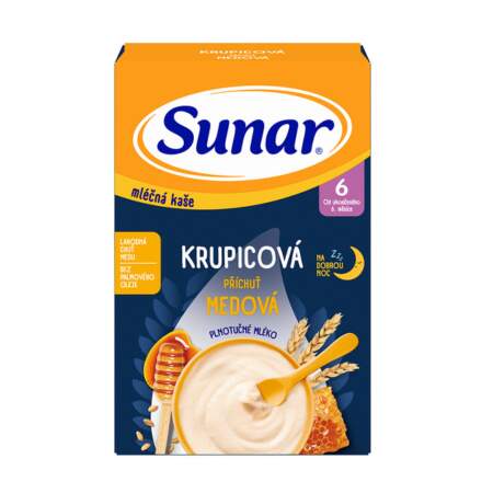 Sunar mliečna KAŠA krupicová medová na dobrú noc 210 g